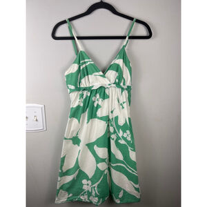 Roxy Green White Floral Mini Dress XS Cotton Y2K Beach Sundress Spaghetti Strap